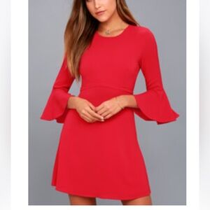Lulus Red Flounce Sleeve Dress